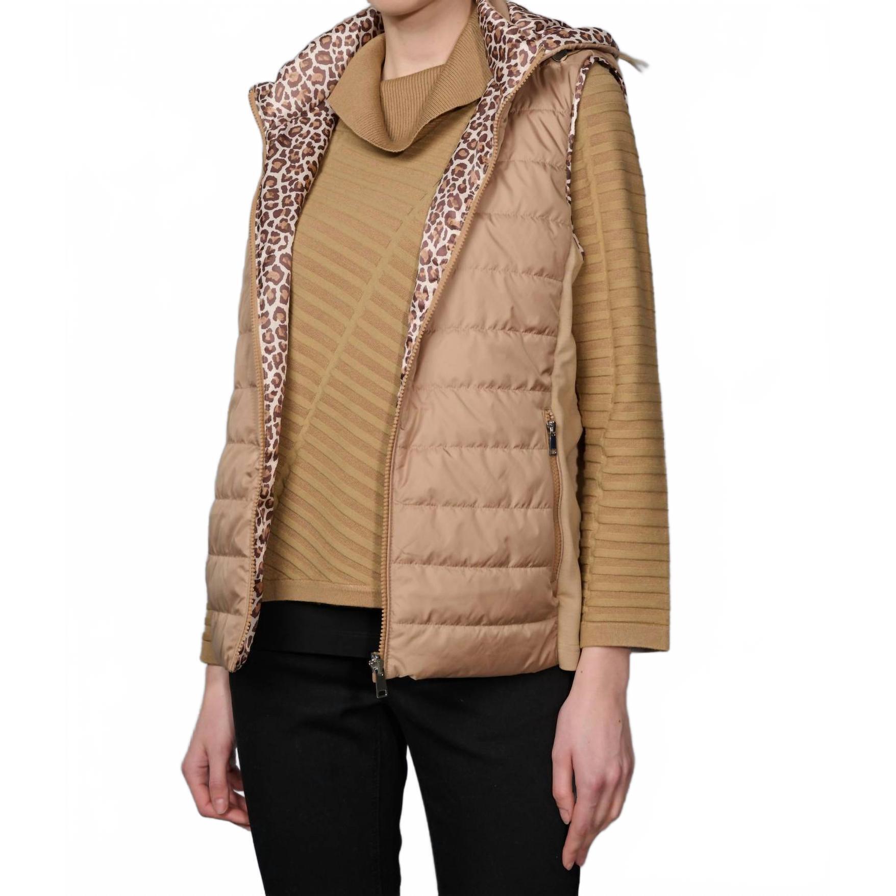 New Picadilly Animal Print Reversible Vest In Camel